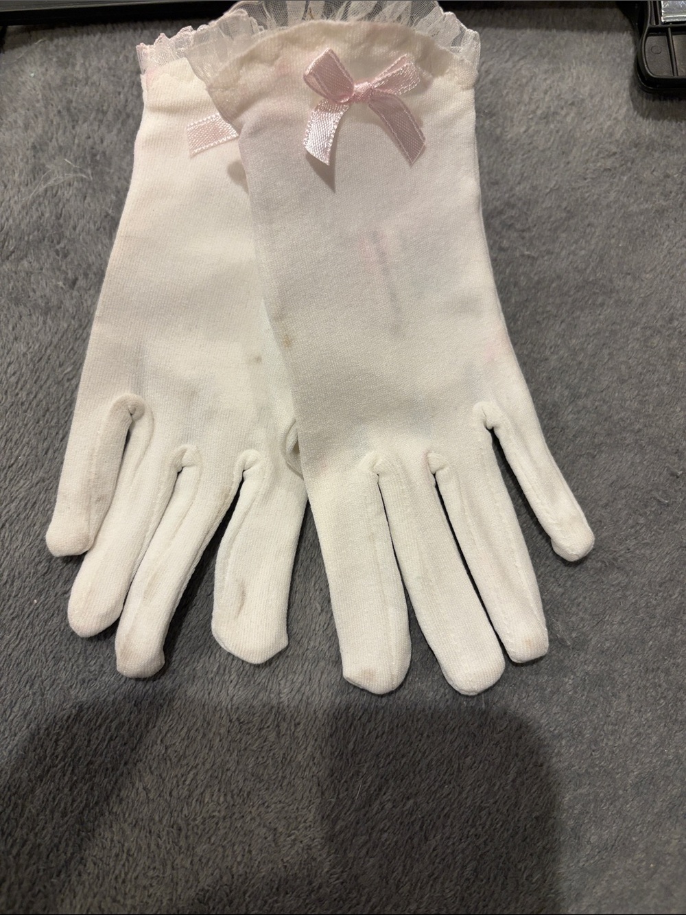 White Women’s Bow Trim Cotton Gloves